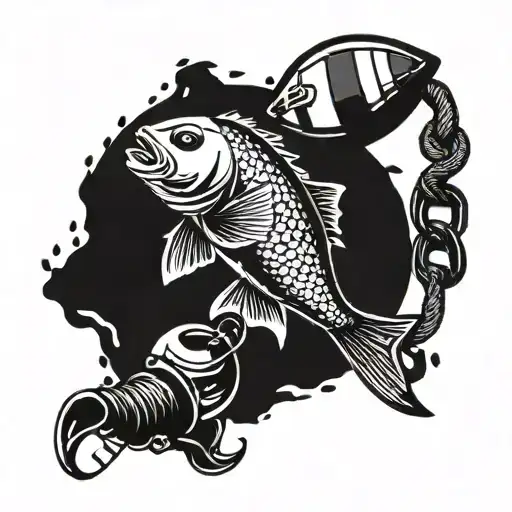 football and fishing hook tattoo design idea