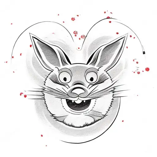 blood moon with a blood trail going counterclockwise around it and an angry looking rabbit running along the blood trail tattoo design idea