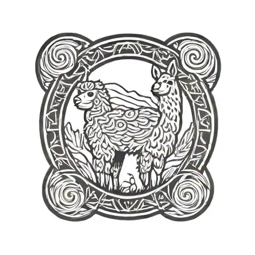alpaca circle tattoo design idea