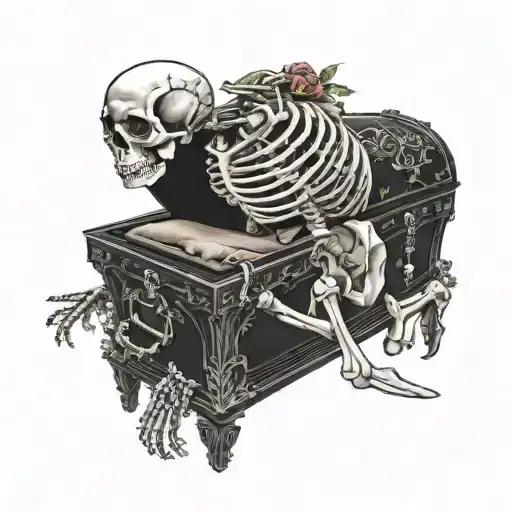 skeleton and casket tattoo design idea
