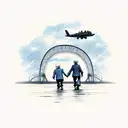 elderly man and young boy walking on a bridge over water, backs facing, with one airforce jet flying in the sky tattoo design idea