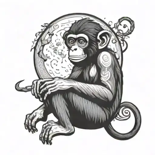 monkey and full moon tattoo design idea
