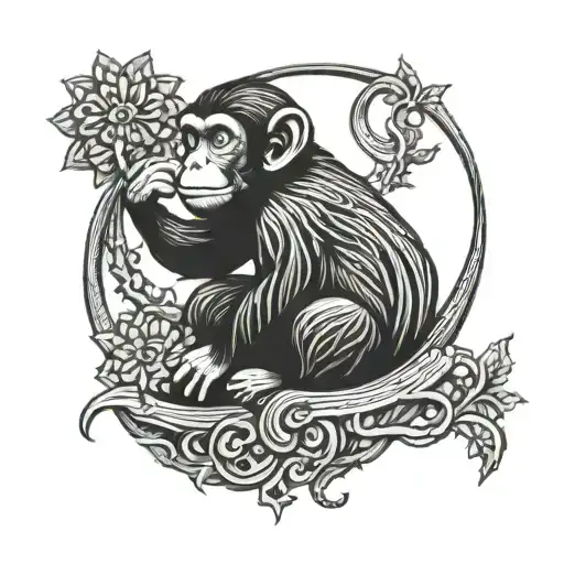 monkey and moon tattoo design idea