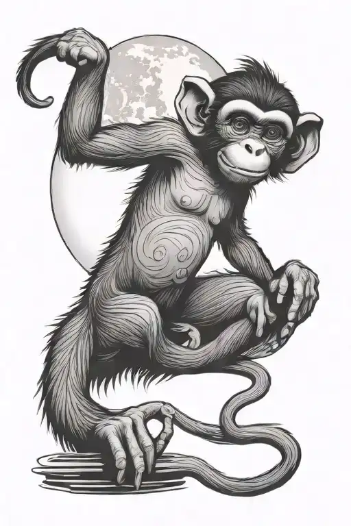 monkey and full moon tattoo design idea