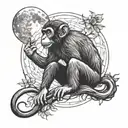 monkey and moon tattoo design idea