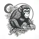 monkey and moon tattoo design idea