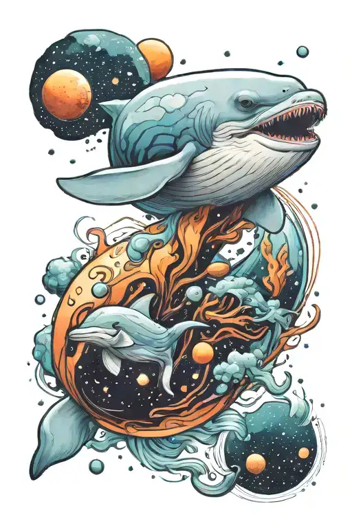 beluga whale in space tattoo design idea