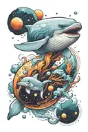 beluga whale in space tattoo design idea