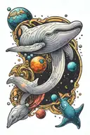 beluga whale in space tattoo design idea