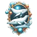 beluga whale in space tattoo design idea