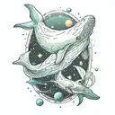 beluga whale in space tattoo design idea