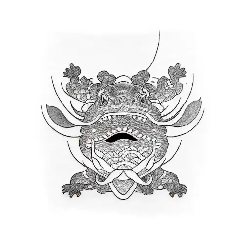Design a Japanese-style blackwork sleeve tattoo for my entire arm, incorporating a big toad tattoo on my upper arm, a sm tattoo design idea