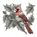black and grey criw with red cardinal on branches with mapleleafs tattoo design idea