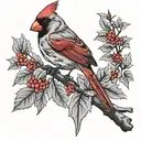 black and grey criw with red cardinal on branches with mapleleafs tattoo design idea
