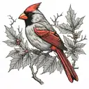 black and grey criw with red cardinal on branches with mapleleafs tattoo design idea