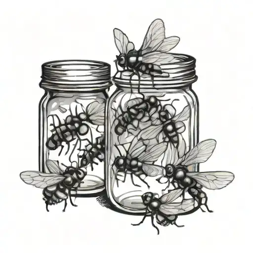 multiple flies in a jar of Vaseline  tattoo design idea