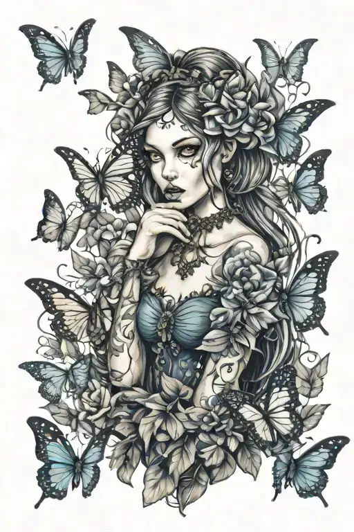 gothic fairy with butterflies  tattoo design idea