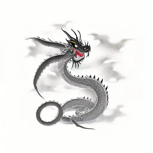 black long dragon without too many details painted on Chinese ink tattoo design idea