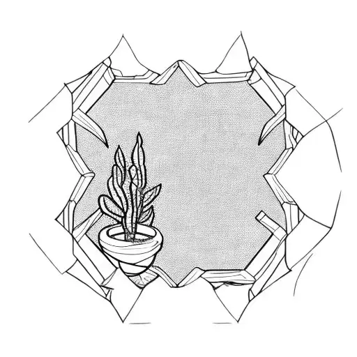 view out of a window with plants and coffee tattoo design idea