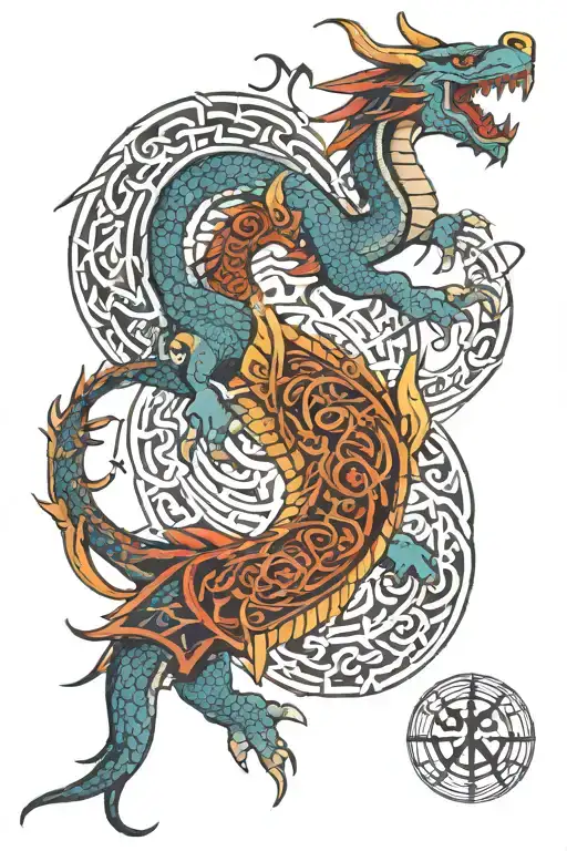 dragon vikings scandinavian runes tattoo design idea