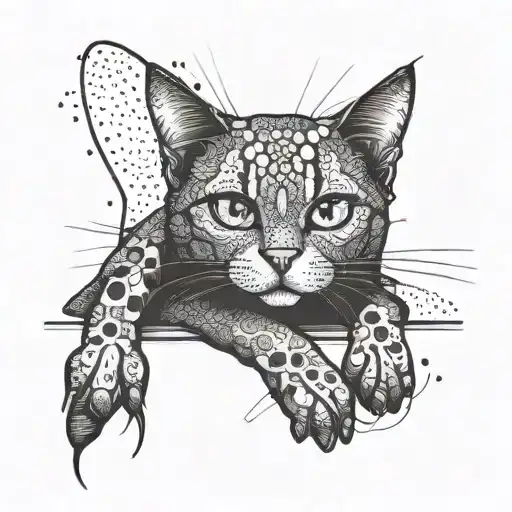 funny cat lounging tattoo design idea