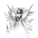 half dead Angel with thorns of roses and going to heaven and hell at the same ti tattoo design idea