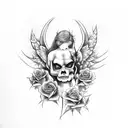 half dead Angel with thorns of roses and going to heaven and hell at the same ti tattoo design idea