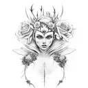 half dead Angel with thorns of roses and going to heaven and hell at the same ti tattoo design idea