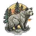 mother bear and cub, pine trees colors sunset tattoo design idea