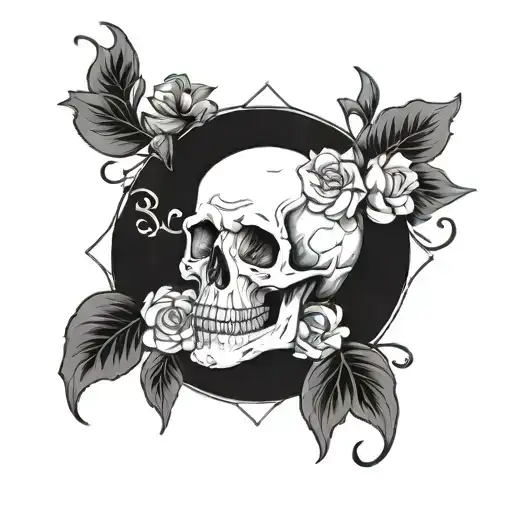 A skull intertwined with a blooming flower, representing the balance between life and death tattoo design idea