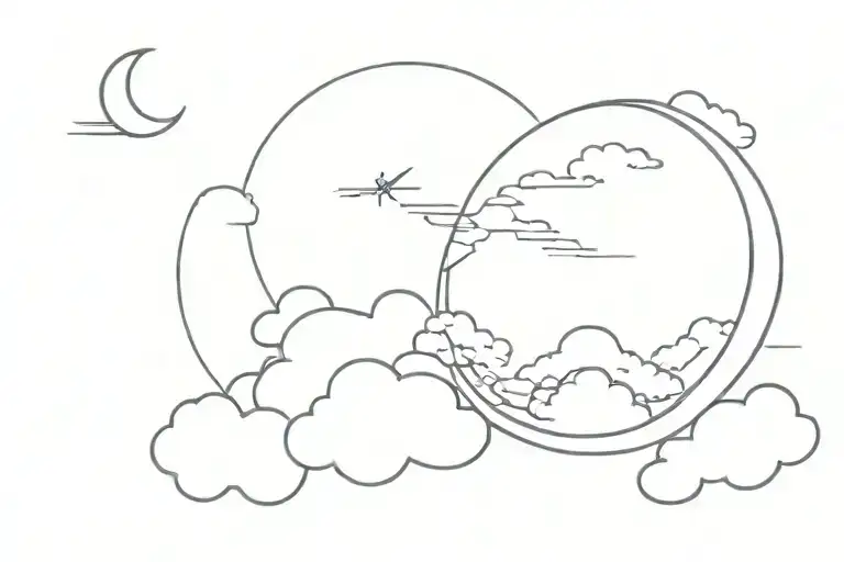 a half moon sitting on a cloud below it  tattoo design idea