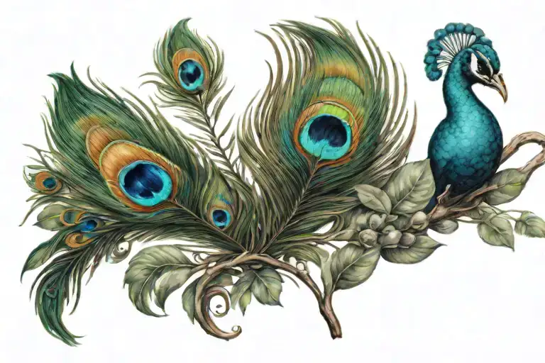 peacock feathers and flute tattoo design idea