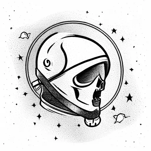 Astronaught floating in space with a skull in his helmet tattoo design idea