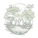 mystical forest with animals. cats or opposums or frogs. could include the Lorax truffula trees.  tattoo design idea