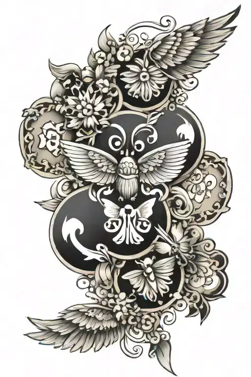 multiple paw prints with wings and names incorporated tattoo design idea