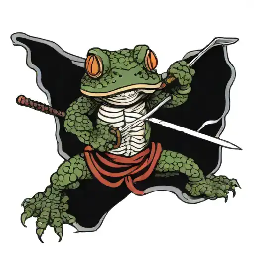 warrior toad with swords tattoo design idea