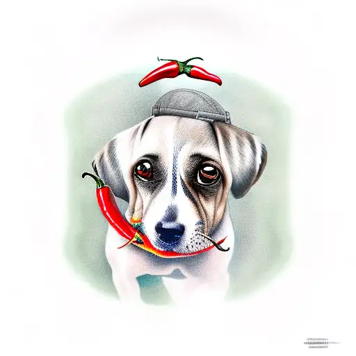 Dog with chili pepper tattoo design idea