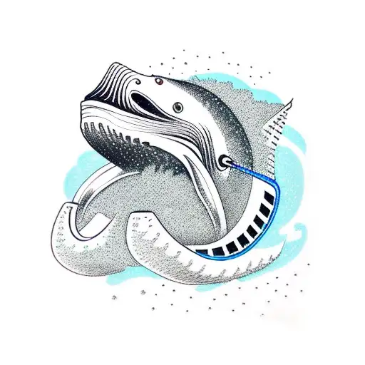 Humpback whale riding a race bicycle with cycling glasses on his head tattoo design idea