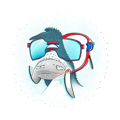Humpback whale riding a race bicycle with cycling glasses on his head tattoo design idea