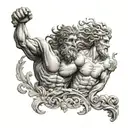 sleeve with zeus and poseidon at the top with icarus and atlas below all in greek mythology realistic theme tattoo design idea