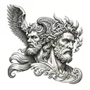 sleeve with zeus and poseidon at the top with icarus and atlas below all in greek mythology realistic theme tattoo design idea