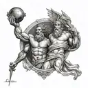 sleeve with zeus and poseidon at the top with icarus and atlas below all in greek mythology realistic theme tattoo design idea