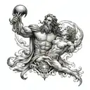 sleeve with zeus and poseidon at the top with icarus and atlas below all in greek mythology realistic theme tattoo design idea