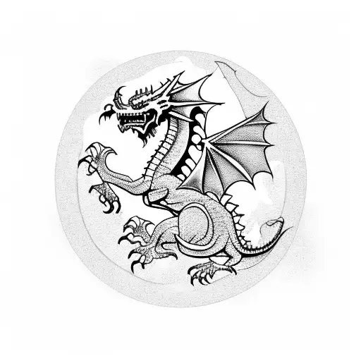 welsh dragon with mexican skulls tattoo design idea