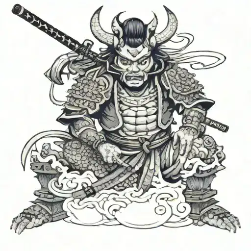 japanese samurai demon girl tattoo design idea