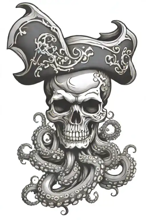 octopus pirate skull tattoo design idea
