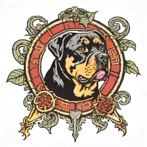 solomon seal with rottweiler surrounded by power symbols  tattoo design idea