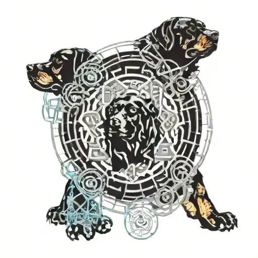 solomon seal with rottweiler surrounded by power symbols  tattoo design idea