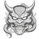 HANNYA mask with a badass snake coming out the mask's eye tattoo design idea