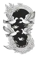 ducks flying over a river  tattoo design idea